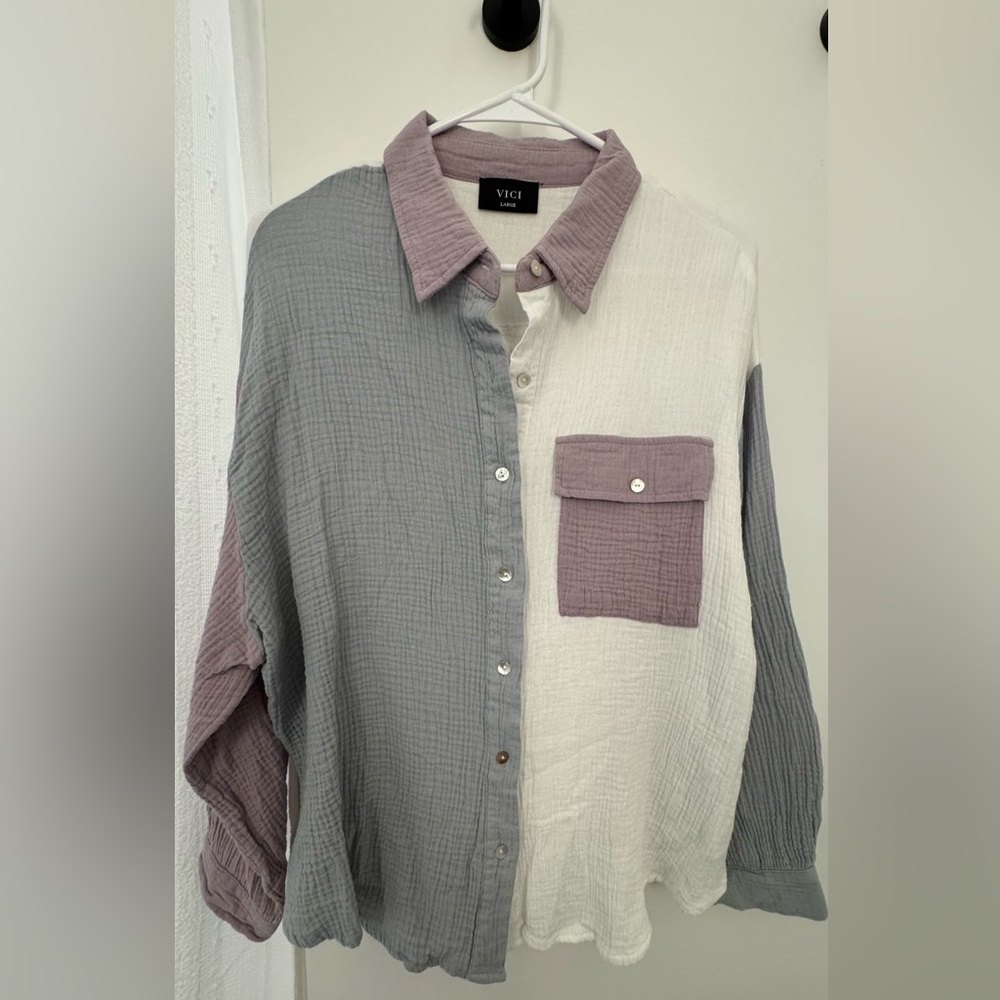 Vici Colorblock Button Down Shirt